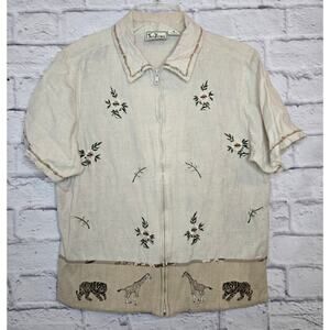 Vintage Tantrums cotton floral embroidered Safari animal print medium.
